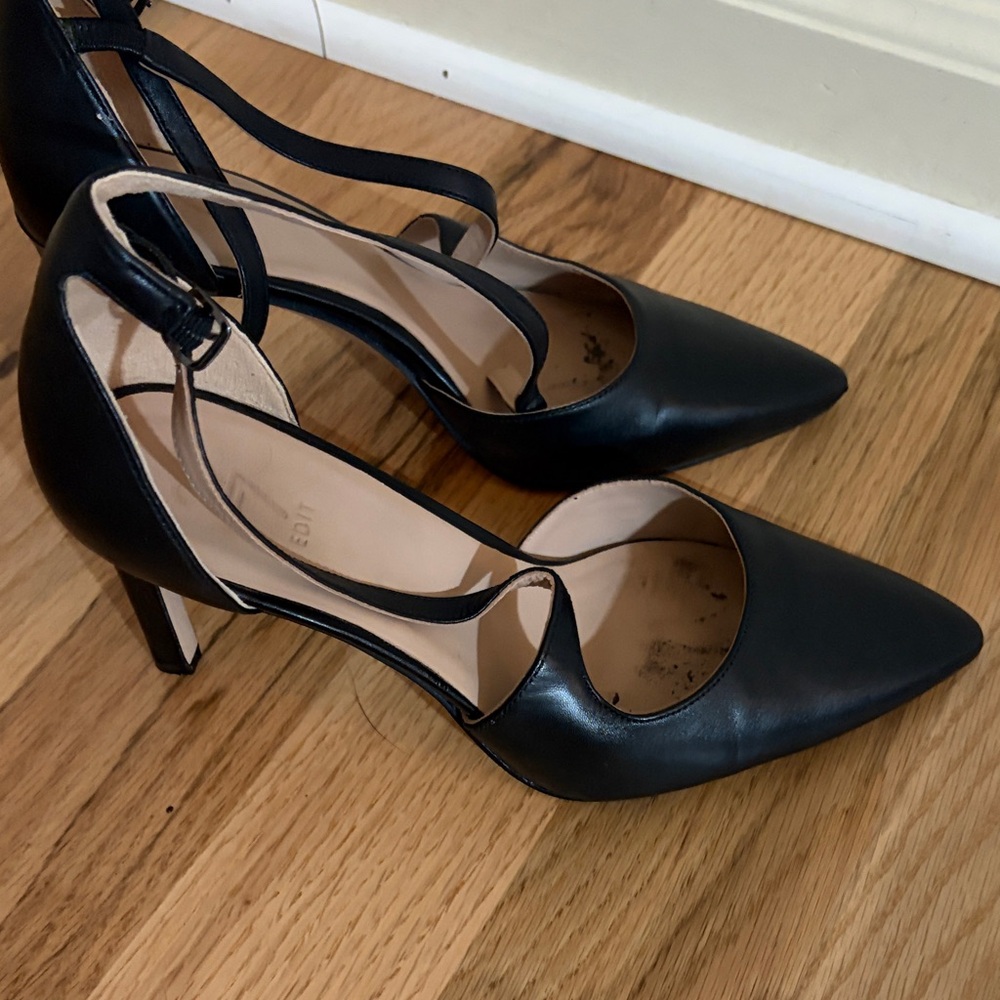 27 EDIT Black Pointed Toe Ankle-Strap Pumps